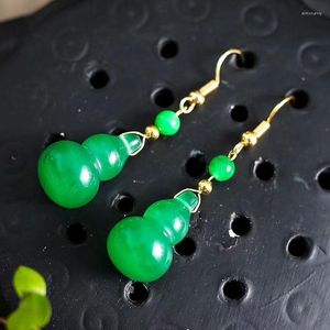 Brincos pendurados diy natural verde jade cabaça contas charme jadeite jóias acessórios de moda mão-esculpida sorte amuleto presentes sua mulher