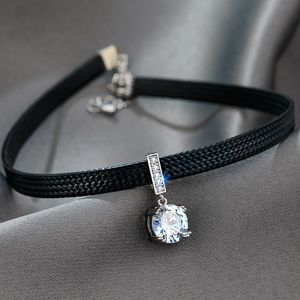 Hänghalsband glitter zirkon geometriska choker sexig svart läder kort halsband för kvinnor temperament estetiska smycken tillbehör 230912