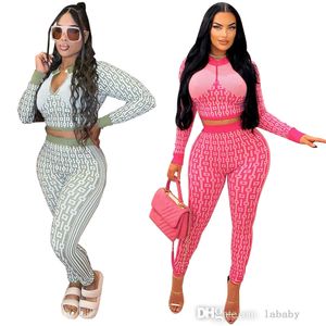 Fall Tracksuit Women Fashion Print Two Piece Conjunto Sexy Half Zipper Deep V pescoço de manga longa Camista de camiseta e calça Leggings 2pcs