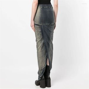 Skirts Women's Skirt 2023 Summer Korean Fashion Gradient Back Split Half Y 2k Vintage Washed Cotton Denim Long