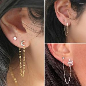 Dangle Earrings Aesthetic Long Crystal Zircon Geometric U-shaped Ear Clip Moon Snake For Women Party