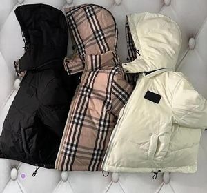 Jaquetas 2023 Novas Crianças Puffer Down Casacos Designer Luxo Com Capuz Reversível Xadrez Casaco Moda Meninas Meninos Com Capuz Inverno Quente Duck Down Jaquetas Preto Roupas de Bebê