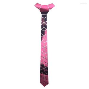 Båge slipsar akryl spegel män glänsande slips mode smycken rosa mager diamant pläd geometriska smala bling278s