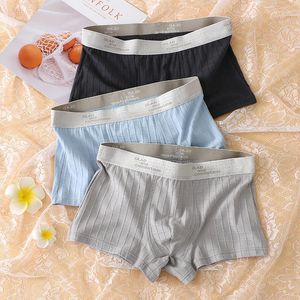 Underpants 3 Pcs/ Lot Men's Boxers Waffle Texture 6 Colors Cotton Briefs Plus Size Breathable Thin Fashion Underwear M-3 X L