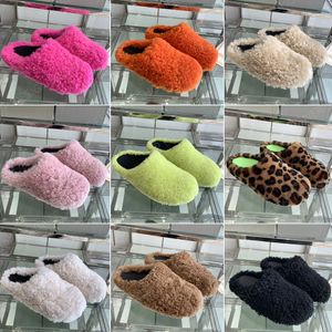 Nya moden trendig lamm ull platt päls tofflor vinter män kvinnor fluffiga pälsiga trosor sandal mules lyxdesigner glid leopard bruna scuffs utomhus stor storlek 35-47