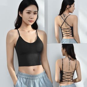 Camisoles & Tanks Sexy Cross Strap Beauty Back Underwear Female Vest Crop Tee Tank Tops Push Up Breathable Padded Bra Summer