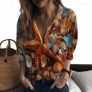 Kadınlar bluz yaz bayanlar gömlek denizyıldızı 3d baskılı bayan gündelik tatil tarzı moda moda gevşek