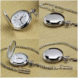 Pocket Watches Ankomst Sier Smooth Quartz Watch Fob Chain Gift Men Women Fashion Steampunk Romerska siffror Reloj de Bolsillo Drop Deli Ota4e