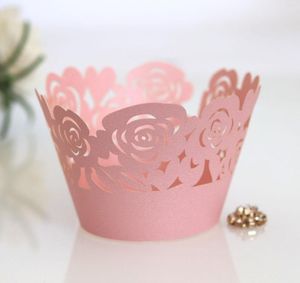 Present Wrap Western Valentine's Day Paper Cup European Wedding Cake Edge Pink Rose Lace Holder