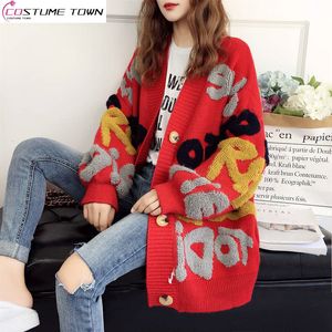 Женские трикотажные футболки, свитер с напуском, женский кардиган, свободная осенне-зимняя верхняя одежда в корейском стиле, вязаная куртка средней длины 230912
