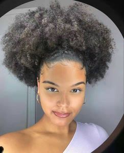 Moda beleza afro-americano cabelo humano rabo de cavalo prata cinza rabo de cavalo extensão clipe em cinza afro encaracolado penteados 120g 140g