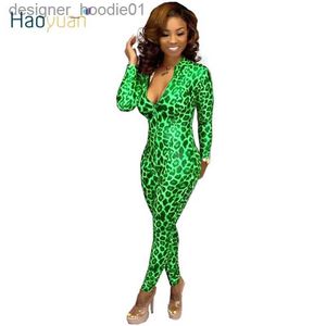 Womens Jumpsuits Rompers HAOYUAN Leopard Bodycon Jumpsuits Fashion Clother One Piece Outfit Sexy Costumes Long Sleeve Body Overall Rompers Women Jumpsuit T200509