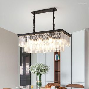 Lâmpadas pendentes moderna lustre de cristal industrial retro doméstico sala de estar lâmpada crianças quarto mesa de jantar led retangular wf102004