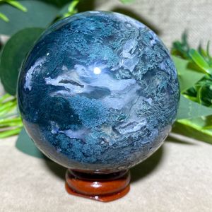 Dekorativa föremål Figurer Natural Crystal Moss Agate Sphere Ball Home Decoration and Witchcraft Supplies Anyolit Witch Spiritual Decor Wicca 230912