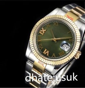 Unisex Mens Automatic Watches White Diamond Dial Two Tone Datejust 36mm Olive Green Wimbledon Roman White Silver Blue Fluted Bezel Womens Mens Wristwatches