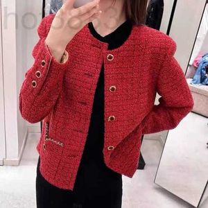 Jaquetas femininas Designer 2023 outono pequeno terno casaco mulheres estilo pequeno vermelho redondo pescoço grosso tweed casaco de lã outono e inverno l1q4