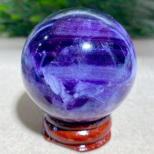 Decorative Objects Figurines Purple Fluorite Crystal Quartz Natural Stone Sphere Reiki Energy craft Minerals Handwork Ball House Decoration HomeStand 230912