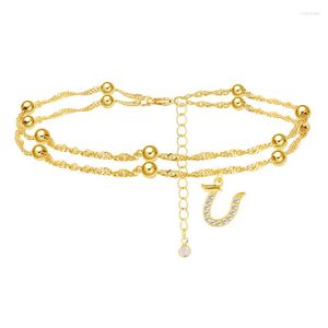 Braccialetti a maglie Piccole lettere iniziali A-Z Cavigliere per le donne Fascino in oro CZ Alfabeto Cavigliera cubana Bracciale Summer Beach Boho Gioielli Regalo per feste