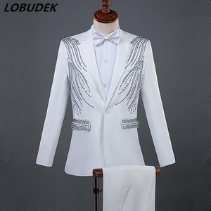 Men Formal Suits Crystals Slim Blazers Pants Suit Vocal Concert Singer Chorus Performance Costume Wedding Master Prom Compere Stag2657