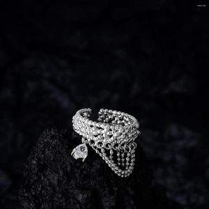 クラスターリングMlkenly Luxury Retro 925 Sterling Silver Ring Princess Veil Hollow Design Chain Come Ins Wind Open Zircon
