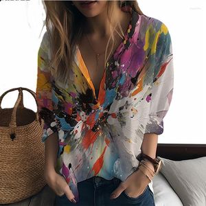 Kvinnors blusar sommar lady skjorta färg rendering 3d tryckt avslappnad stil dam mode trend lös