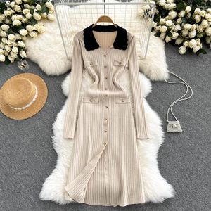Sukienki swobodne jednokierunkowe koreańskie sukienki sweter kobiety solidne 2023 Grube zimowe dzianiny ciepły jumper skoczek kozel vestido