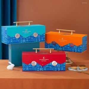 Presentförpackning med silkescarf Moon Cake Packing Box Bronzing Mönster Metallhandtag High-End Paper Packaging Bag Commercial