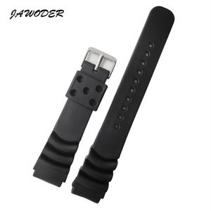 JAWODER Watchband 20 22mm Black Silicone Rubber Watch Band Strap Stainless Steel Pin Buckle for Casio Sports Watch Straps331c