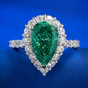 Water Drop Emerald Diamond Ring 100% Real Sterling Sier Party Wedding Band Rings for Women Bridal Engagement Jewelry Gift