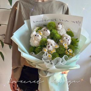 Decorative Flowers Handmade Knitted Lamb Bouquet Cute Little Sheep Artificial Flower Plants Birthday Gift For Girlfriend Home Decoration