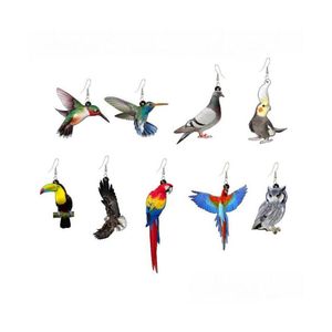 Orecchino animale acrilico Colibrì Gufo reale Fascino pappagallo Ornamento uccello Orecchini moda Consegna a goccia