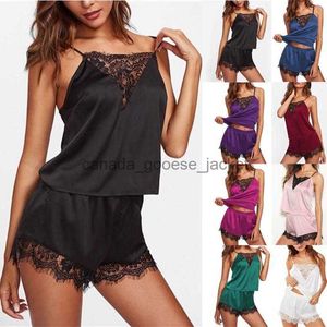 Kadın Uyku Salonu Bras Setleri Kadınlar Pijama Seksi Kadın Sweun Goodes Slequess Nightwear Nightwear Dantel Trim Satin Cami Top Lingerie Set Pijama Pour Femmel230913