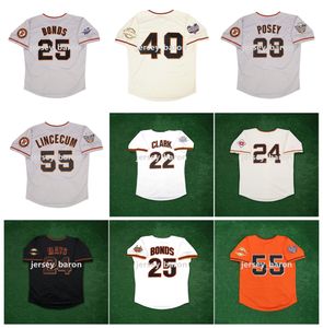 2010 2012 World Series SF Giants Baseball Jersey Tim Lincecum Barry Bonds Buster Posey Madison Bumgarner Willie Mays Deion Sanders Will Clark Strawberry Size S-5XL