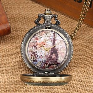 Pocket Watches Transparent Case Cover Quartz Vintage Bronze Clock Necklace Pendant Gifts Romerska siffror ringer med tillbehör