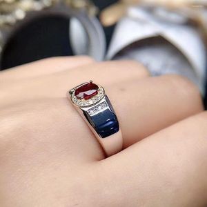 Küme halkaları moda adam günlük giyim için 5mm 7mm doğal garnet katı 925 gümüş hediye erkek arkadaşı