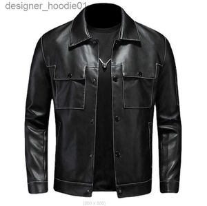 Men's Fur Faux Fur 2022 Mens Faux Leather Jacket Slim Fit Stand Collar Pocket PU Jacket Anti-wind Motorcycle Lapel Diagonal Zipper 4XL mm88llh06 L230913