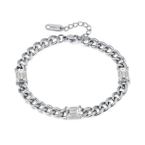 Kvinnliga modearmband kubansk kedja rostfritt stål kristaller smycken bling för Xmas gåvor 6.5mm 6.88 tum+4cm silverguld N2308