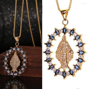 Hänge halsband jungfru Mary Mary Cold Wind Gold Plated Horse Eye Zircon Necklace For Women Christian Religion Jewelry Gifts