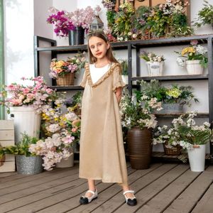 Ethnic Clothing Ramadan Fashion Muslim Children Abaya Print Girl Maxi Dress Long Robe Gowns Kimono Cute Jubah Middle East Arab Islamic