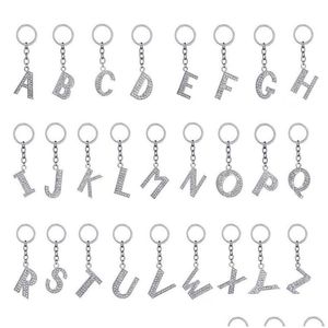 Keychains Lanyards Crystal Rhinestone Keyring Key Holder Purse Bag For Car Fashion Cute Gift 26 English Letters Chain Creative Zinc Al Dhlya