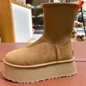 Novo clássico Dippers camurça neoprene bota plataforma mini bota botas de neve de inverno australiano para mulheres couro real botas de pele de tornozelo quente sapato luxuoso NO476