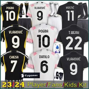 23/24 Joventu Soccer Jersey Home Fans Player Version Di Maria Vlahovic Kean Pogba Chiesa McKennie Locatelli Top Jerseys Juve Kits Men Kids