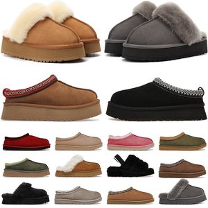 2023 Tasman Slippers Boots Chestnut Fur Slides Sheepskin Shearling Mules Women Men Ultra Mini Platform Boot Slip-on Shoes Suede Comfort Fall Winter Boots