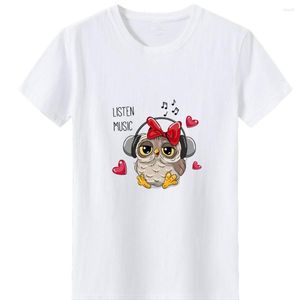 Women's T Shirts Listen Music Woman Tshirt Top Harajuku Animal Print Women Shirt Cotton Casual Short-sleeved Femme Fashion Wild