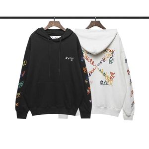 Offs Men's designer hoodies 2023 autumn winter new off Creative Color curved embroidery arrow Hoodie for men and women Trendy cool handsome quality hoodie
