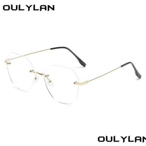 Модные солнцезащитные очки в оправе Oylan с металлическим каркасом, прозрачные очки для мужчин и женщин, блокирующие синий свет, очки без оправы, прозрачные линзы Dhflr
