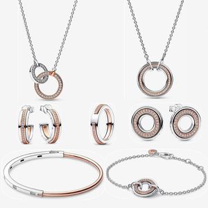 2023 Новый дизайнерский браслет-шарм, кольцо из розового золота с бриллиантовыми серьгами для женщин, DIY подходит для Pandoras Signature, двухцветный браслет I-D, ожерелье, звеньевая цепочка, модный подарок