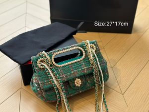 9A New Woolen Fashion Women's Wool Shoulder Bag Top Designer Pearl Chain Double Hat Handbag Crossbody Bag 8926