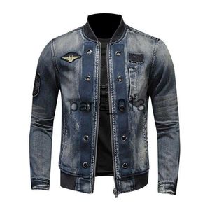 Erkek Ceketler Erkek Ceketler Adam Moda Bombacı Denim Kamyoner Ceket Uçuş Beyzbol Kot Patlamalı Yamalar Yüksek Kaliteli Üstler Artı Boyut M-5XL X0913 X0913