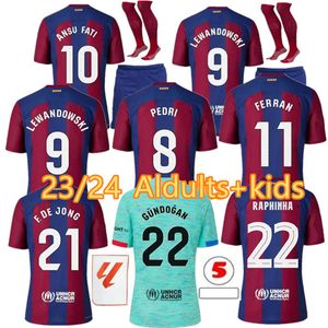 23/24 Camisetas de Football Barcelona Soccer Jerseys Lewandowski Pedri Gavi 23/2024 FC Ansu Fati Ferran Raphinha Dest Football Shirt Men Barca Kit Kids Equipment